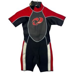 The Realm Spring Shortie Wetsuit Short Sleeve Black Red Juniors Youth 10